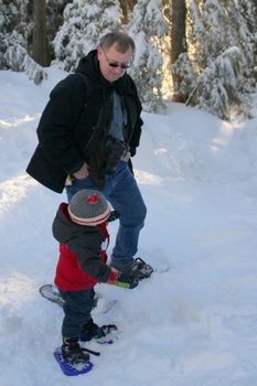 Grandpa and Quinlan snowshoeing at Mount Seymour, December 2010